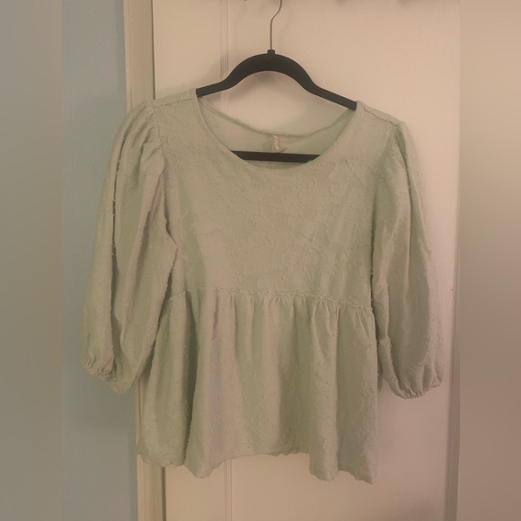 Anthropologie Amorina Mint Green Textured Babydoll Top - Picture 5 of 16